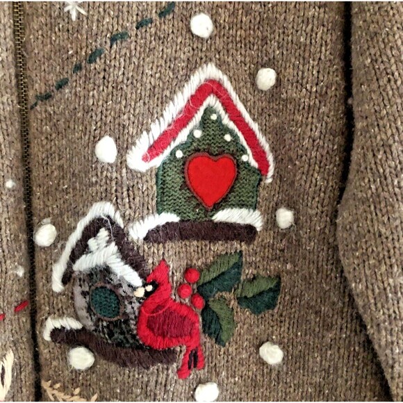 Victoria Jones Ramie Wool Cardigan Womens Sz M VTG Embroidered Patchwork Winter - Picture 8 of 16